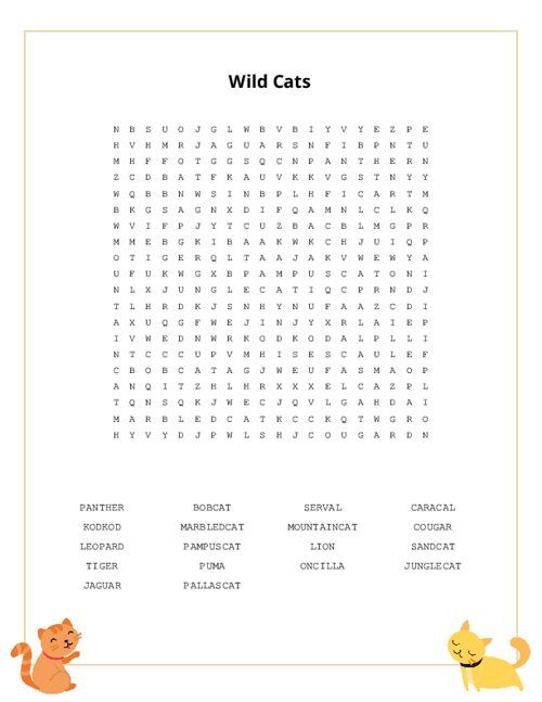 Wild Cats Word Search Puzzle