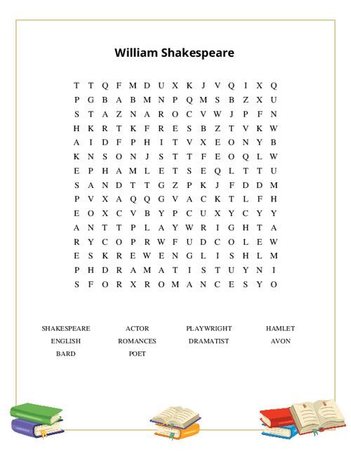 William Shakespeare Word Search Puzzle