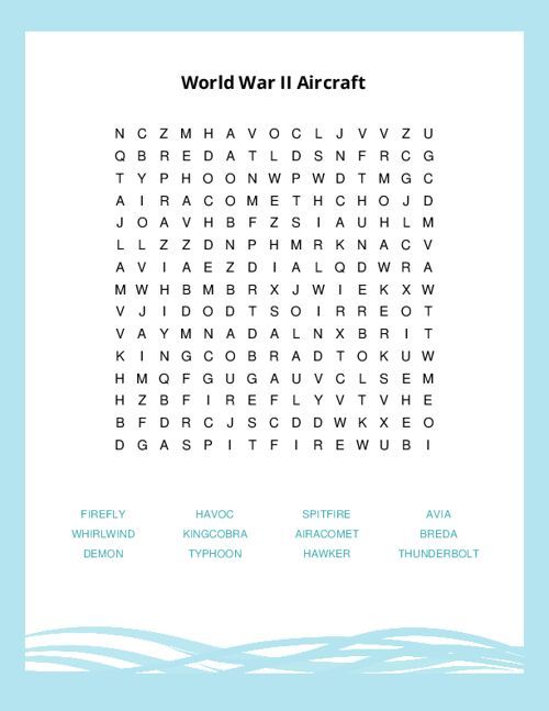 World War II Aircraft Word Search Puzzle