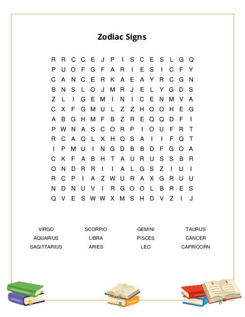Zodiac Signs Word Search Puzzle