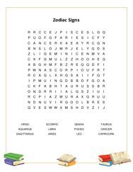Zodiac Signs Word Search Puzzle