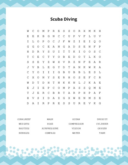 Scuba Diving Word Search Puzzle