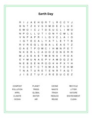 Earth Day Word Search Puzzle