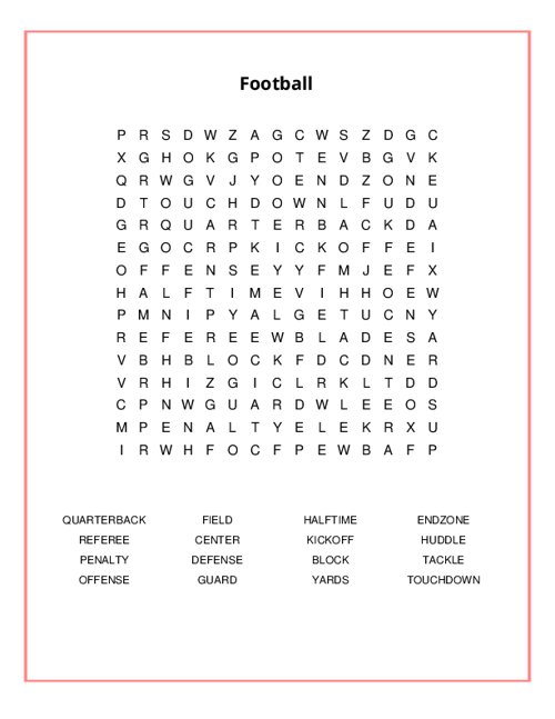 Football Word Search Puzzle