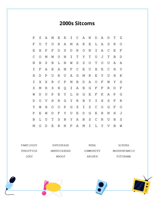 2000s Sitcoms Word Search Puzzle