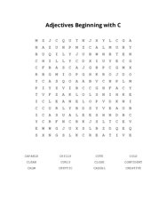 Adjectives Beginning with C Word Search Puzzle