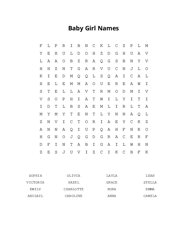 Baby Girl Names Word Search Puzzle