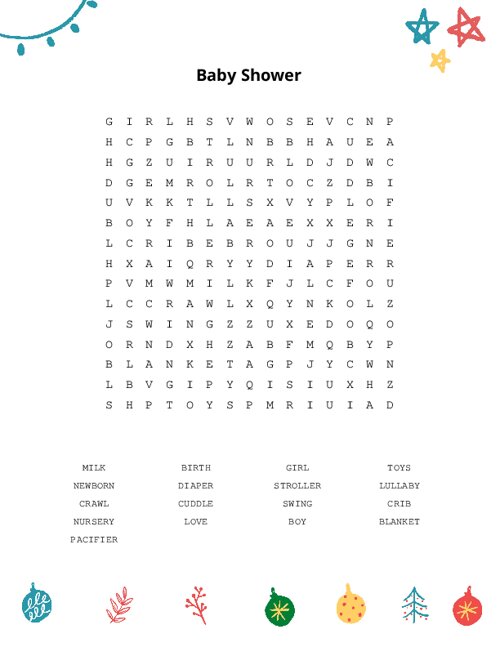 Baby Shower Word Search Puzzle