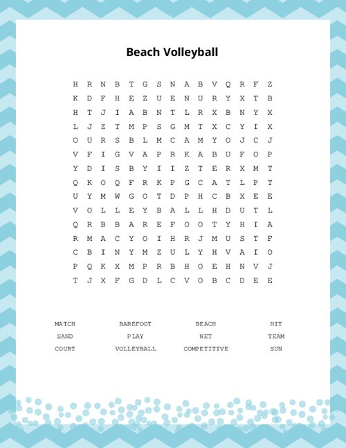 Beach Volleyball Word Search Puzzle