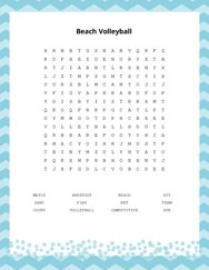 Beach Volleyball Word Scramble Puzzle