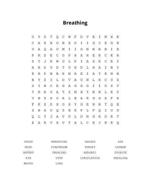 Breathing Word Search Puzzle