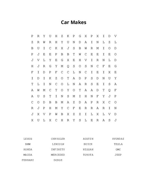 Car Makes Word Search Puzzle