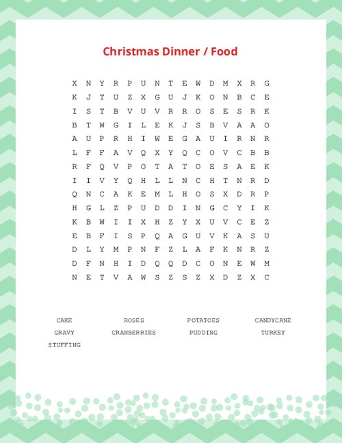 Christmas Dinner / Food Word Search Puzzle