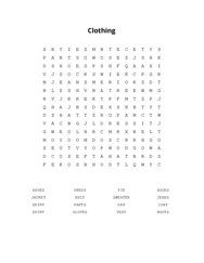 Clothing Word Search Puzzle