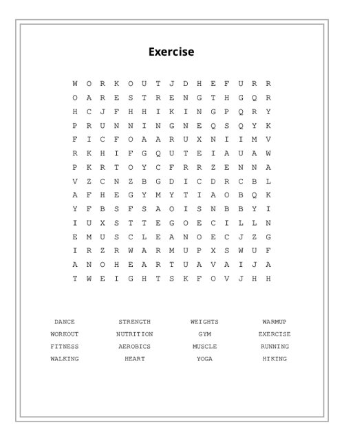 Exercise  Motivational Word Search Printable (teacher made)