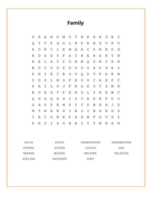 Family Word Search Puzzle