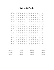 Five Letter Verbs Word Search Puzzle