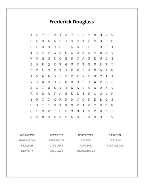 Frederick Douglass Word Search Puzzle