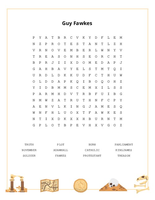 Guy Fawkes Word Search Puzzle