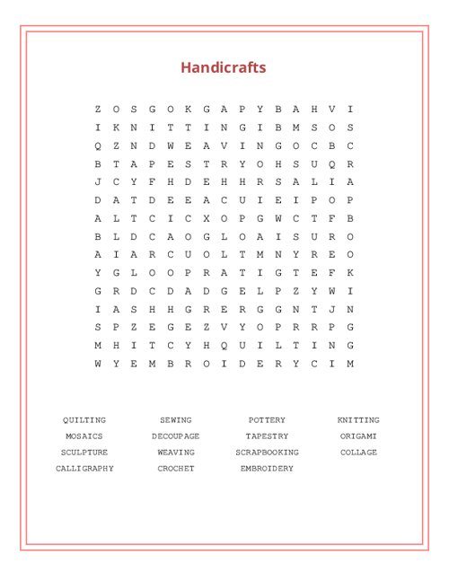 Handicrafts Word Search Puzzle