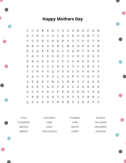 Happy Mothers Day Word Search Puzzle