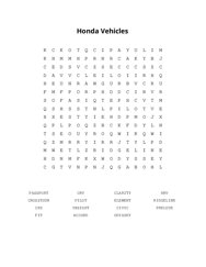 Honda Vehicles Word Scramble Puzzle