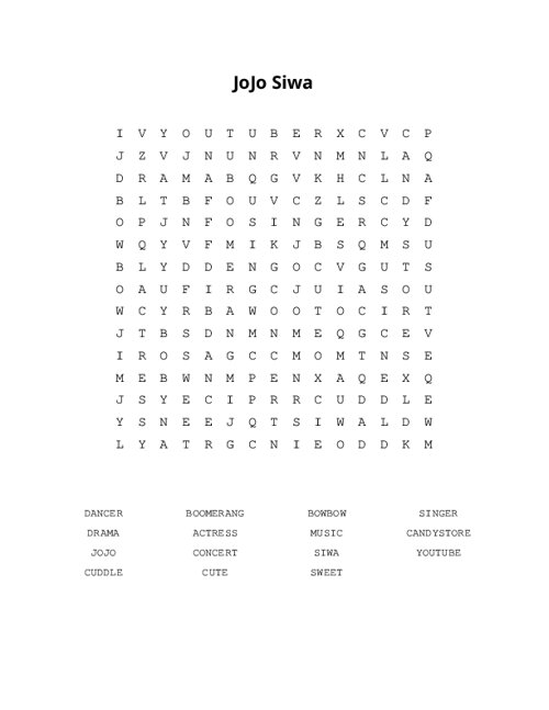 JoJo Siwa Word Search Puzzle