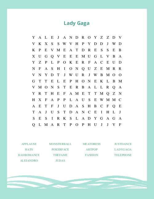 Lady Gaga Word Search Puzzle