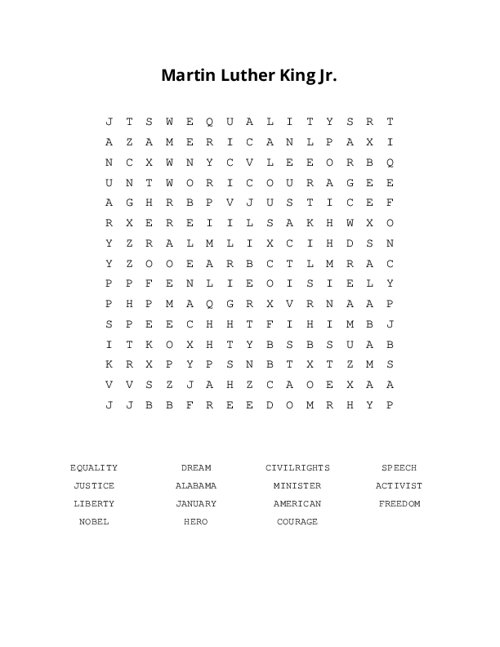 Martin Luther King Jr. Word Search Puzzle