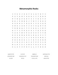 Metamorphic Rocks Word Search Puzzle
