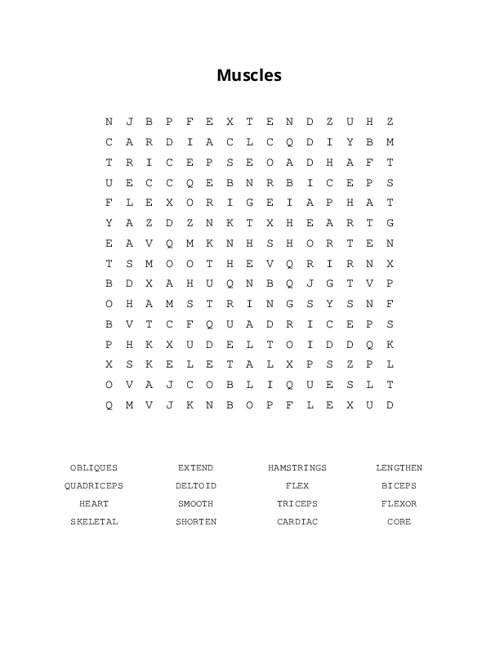 Muscles Word Search Puzzle