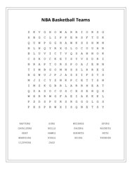 NBA Basketball Teams Word Search Puzzle