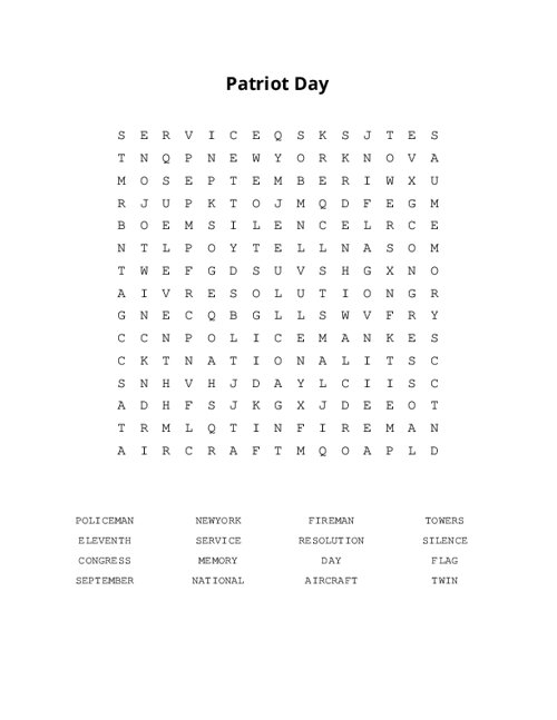 Patriot Day Word Search