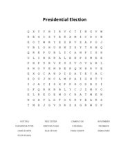 Presidential Election Word Search Puzzle
