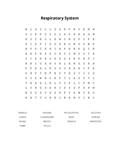 Respiratory System Word Search Puzzle