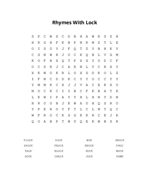 Rhymes With Lock Word Search Puzzle