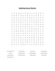 Sedimentary Rocks Word Search Puzzle