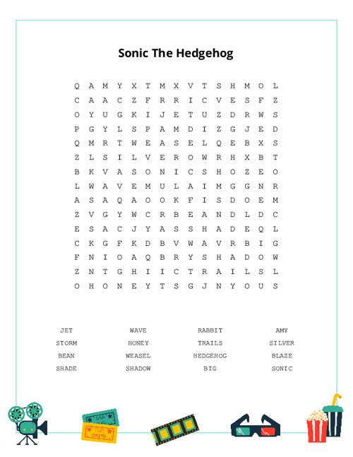 Sonic The Hedgehog Word Search Puzzle
