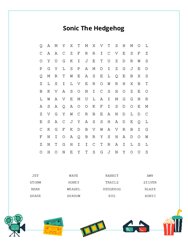 Sonic The Hedgehog Word Scramble Puzzle