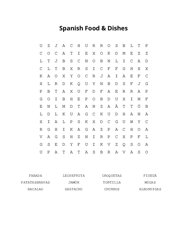 Spanish Food & Dishes Word Search Puzzle