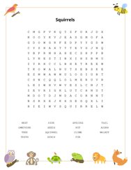 Squirrels Word Search Puzzle