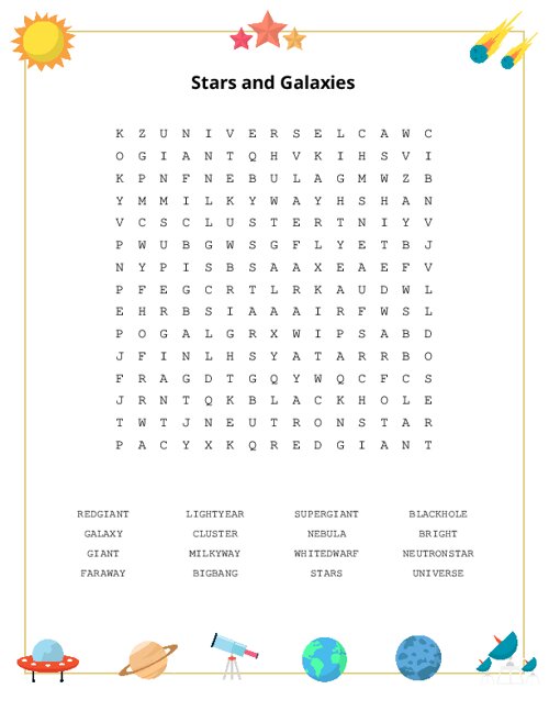 Stars and Galaxies Word Search Puzzle