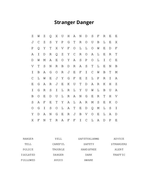 Stranger Danger Word Search Puzzle
