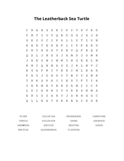 The Leatherback Sea Turtle Word Search Puzzle
