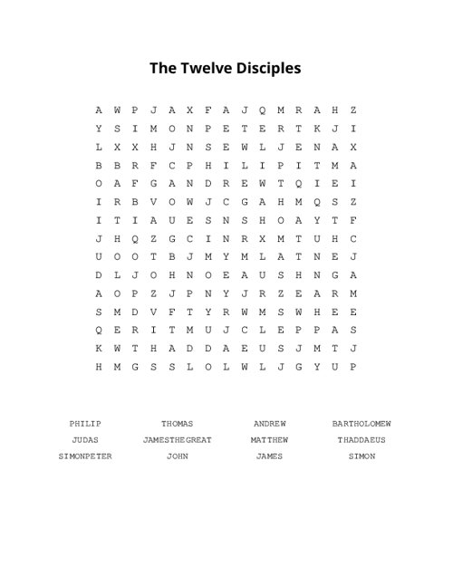 The Twelve Disciples Word Search Puzzle