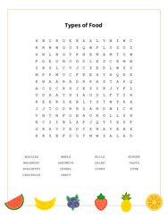 Types of Food Word Search Puzzle