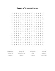 Types of Igneous Rocks Word Search Puzzle