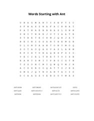 Words Starting with Ant Word Search Puzzle