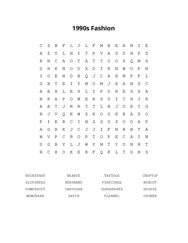 1990s Fashion Word Search Puzzle