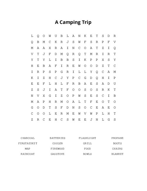A Camping Trip Word Search Puzzle